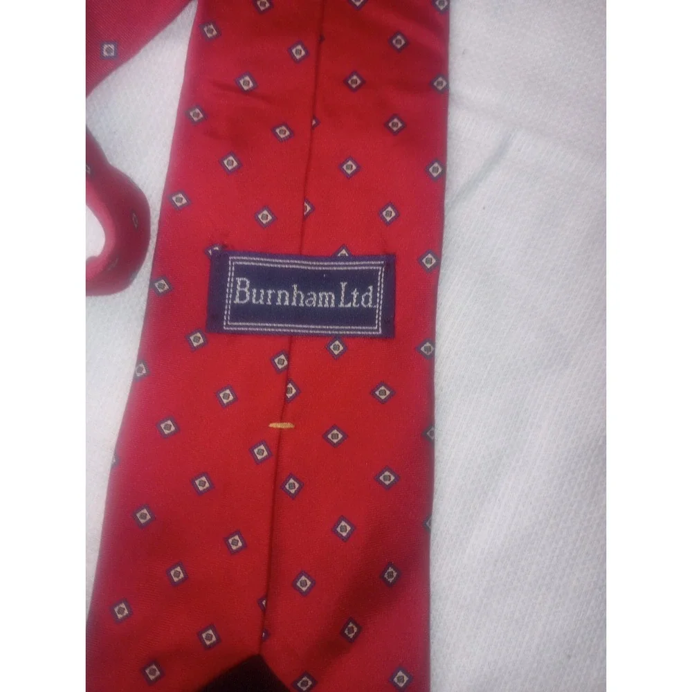 Burnham Ltd Red‎ Squares Silk USA Made Neck Tie Classic Size